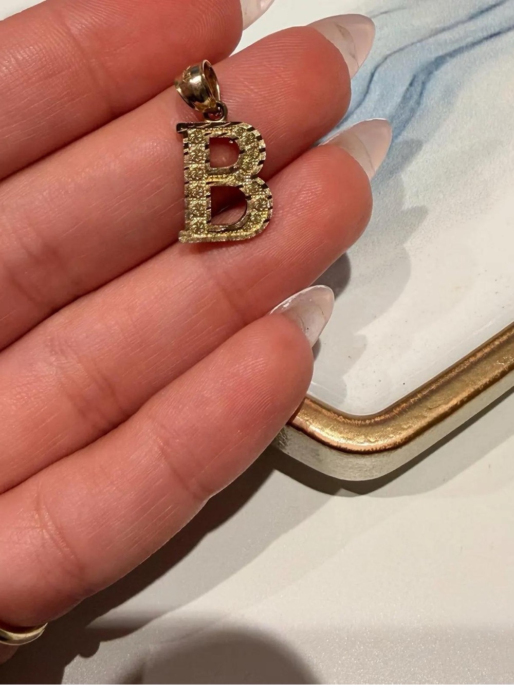 10K Real Solid Yellow Gold Initial B Charm